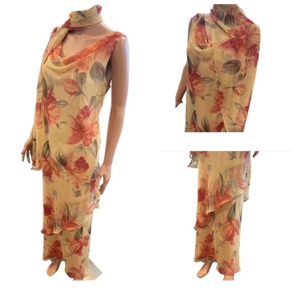 VIRGO Layered Sleeveless Long Dress w/Scarf - Picture 1 of 8